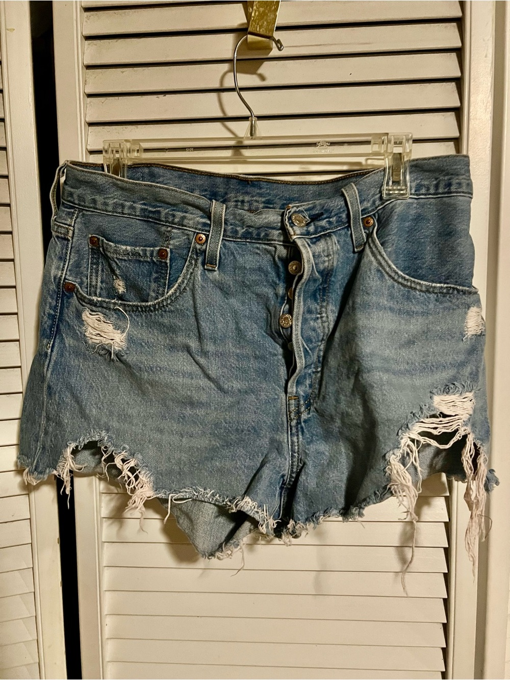 Levi's Light Blue Distressed Button-Fly Denim Shorts
